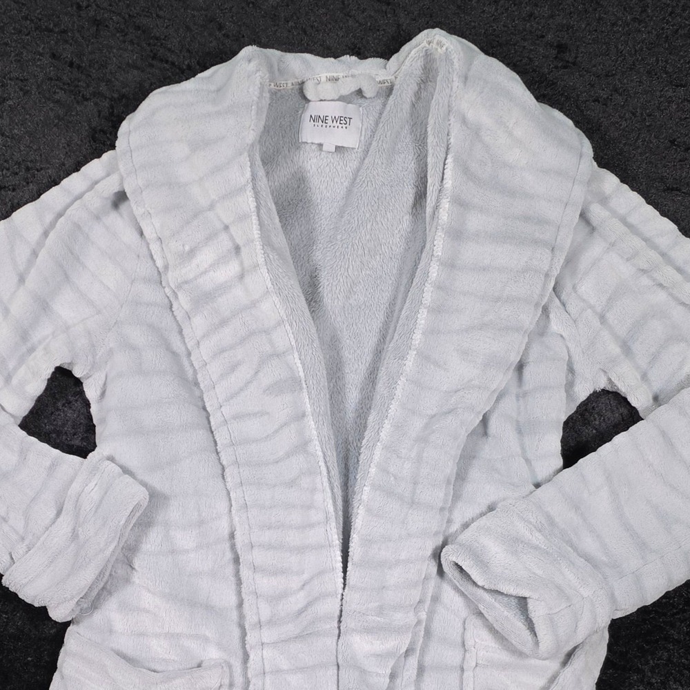 Nine West Sleepwear Women XL Plush Robe Zebra Stripe Shawl Collar Belted